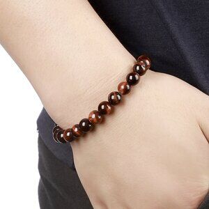 Men's 8mm Red Tiger's Eye Natural Stone Beaded Boho Reiki Healing Bracelet NEW
